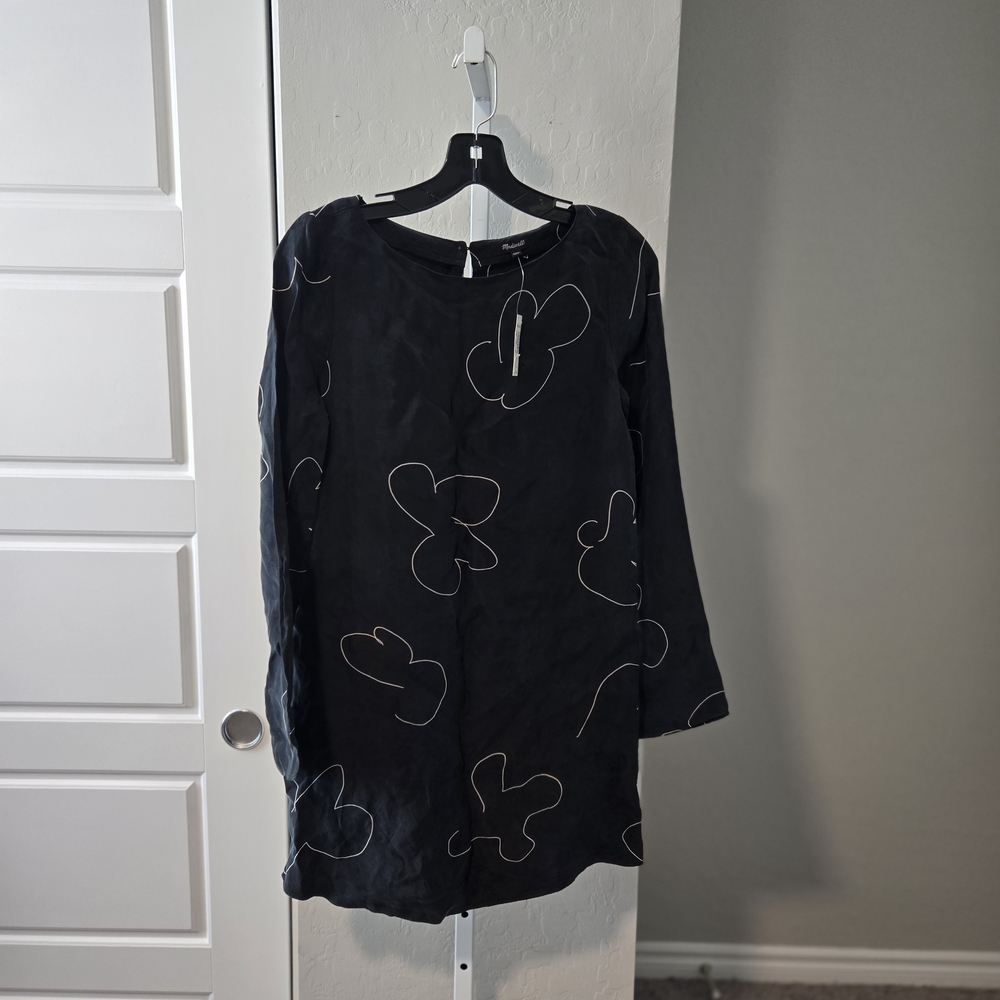 Madewell Black Long Sleeve Dress with Abstract Pattern